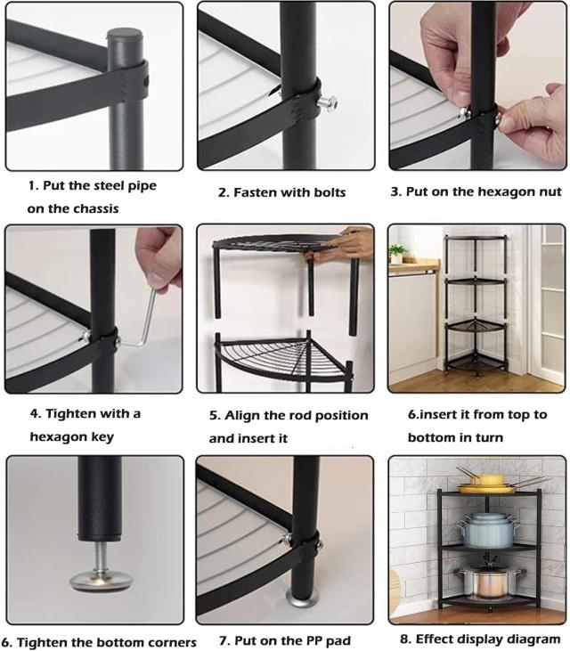 sumunior キッチンコーナーラック 5段 多目的ラック 幅49.5cm 高さ128cm キッチン 収納 ラック 炭素鋼 角が丸い キッ キッチンコーナーラック 5段 多目的ラック キッチン