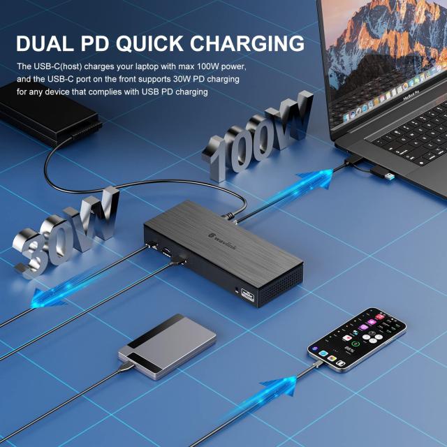 Wavlink USBC デュアル5Kユニバーサルドッキングステーション USB C PCドック（Thunderbolt 3）4xDP、4xHDMI、2.5Gイーサネット、100W PD_3