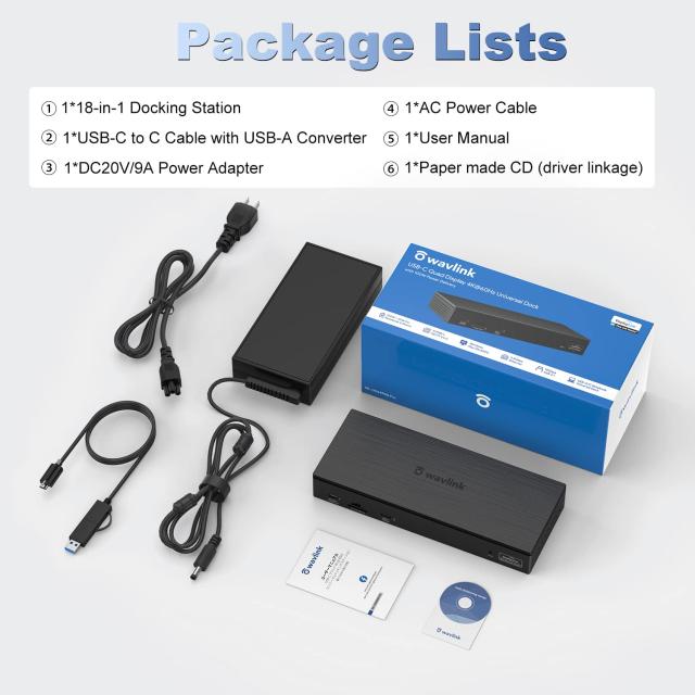 Wavlink USBC デュアル5Kユニバーサルドッキングステーション USB C PCドック（Thunderbolt 3）4xDP、4xHDMI、2.5Gイーサネット、100W PD_7