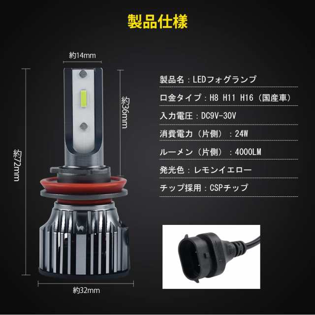Catland LED フォグランプ H8 H11 H16 レモンイエロー フォグ