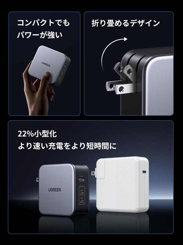UGREEN Nexode 充電器 単ポート140W ノートPC二台急速充電可 業界初PD3.1+QC5.0対応 【UGREEN独自のGaNFast技術】 2個USB-Cポート+1個USB