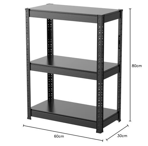 Umimileラック スチールラック 幅60cm 3段 耐荷重120kg/段 メタルラック (幅60×奥行30×高さ80cm, ブラック)_2