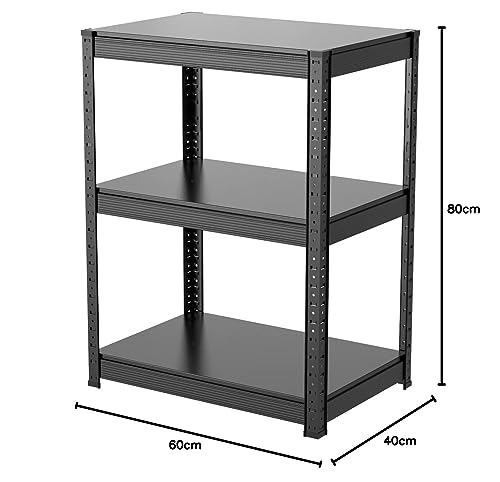 Umimileラック スチールラック 幅60cm 3段 耐荷重120kg/段 メタルラック (幅60×奥行40×高さ80cm, ブラック)_2