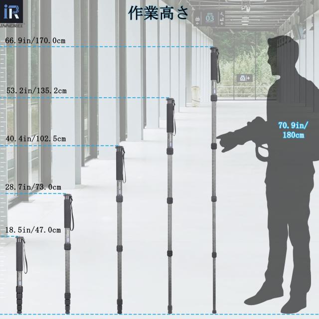 INNOREL 一脚 カメラ用 カーボン製 26lb/12kg耐荷重 5セクション伸縮可能 コンパクト 便利 軽量 旅行用（RM325C）_4