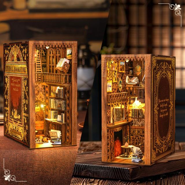 Cutebee diyブックヌークミニチュアハウスbooknook棚挿入レトロ永遠書店ledライトモデル手作り子供のギフト CUTEBEE ブックヌークキット - DIYミニチュアハウスドールハウスキット