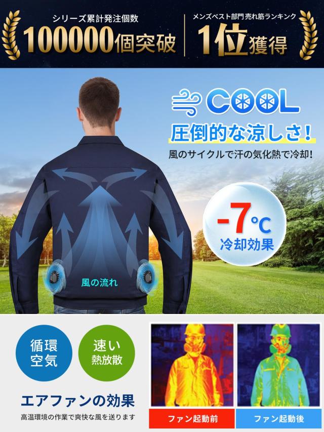 KLIFE] 空調作業服 ファン付き 30000mAh大容量バッテリー ファン付き