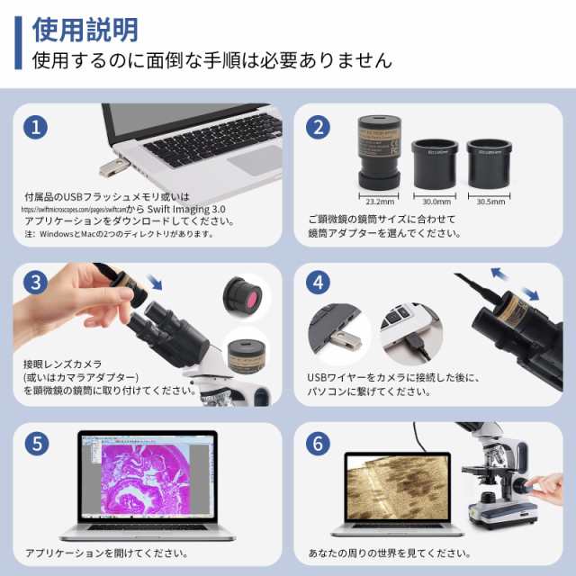 SWIFT EC5R 顕微鏡デジタル接眼レンズ 電子アイピース 生物顕微鏡対応 500万画素 5MP HD USB2.0 カメラ バージョンアップ  Windows/Mac OSの通販はau PAY マーケット - Litlulu Meena | au PAY マーケット－通販サイト