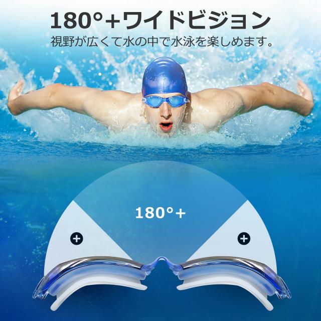 ヘルナース] ゴーグル 水泳 水中メガネ(-4.0, ブルー