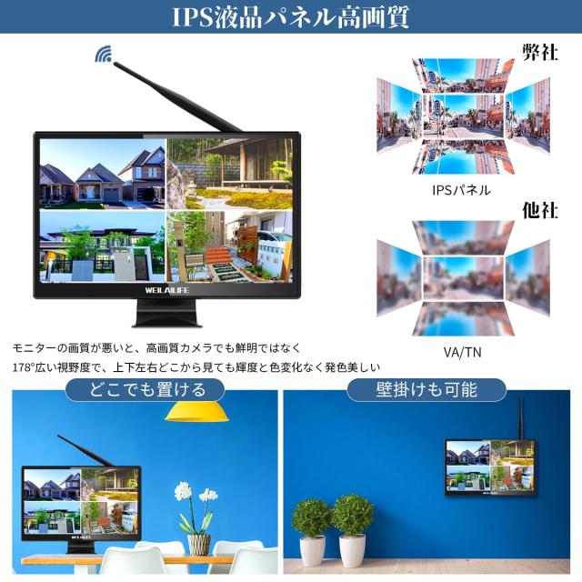 【双方向通話・130° 超広角】防犯カメラセット モニター付き ワイヤレス 屋外 2台 防犯カメラシステムワイヤレス 防犯カメラ 防犯カメラ