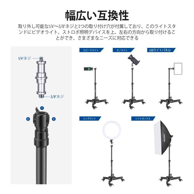 NEEWER 耐荷重ライトスタンド 折りたたみ式三脚スタンド（最大高さ2.4ft） キャスター付き 低角度/卓上撮影用 写真ライトスタンド ソフト_5