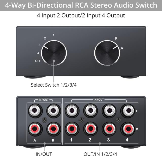PROZOR オーディオ セレクター 4入力2出力/4出力2入力 双方向