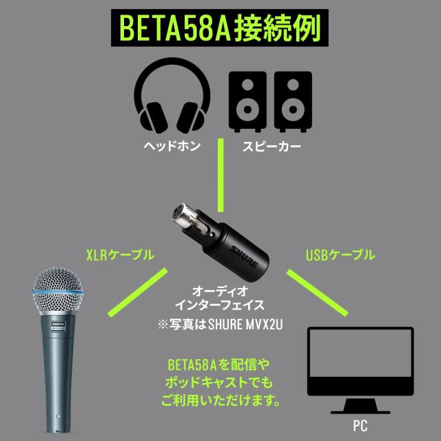 SHURE シュア BETA 58A-J ダイナミック ボーカル マイク : スーパーカーディオイド 単一指向性 XLR 有線 プロ仕様 ノイズ低減 高耐久性_2