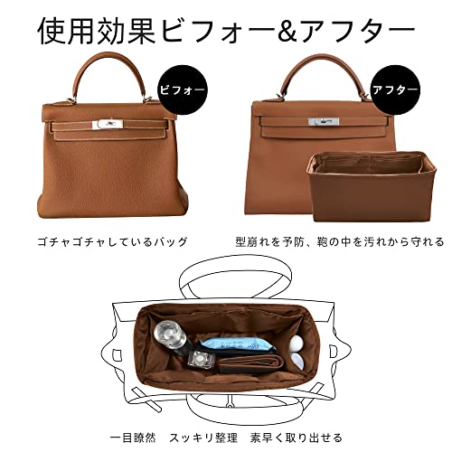 DGAZハ？ック？インハ？ックインナーバッグ 高級シルク サテン トートバッグ用 kelly25/28/32/35Bags（ゴールド、KL35）