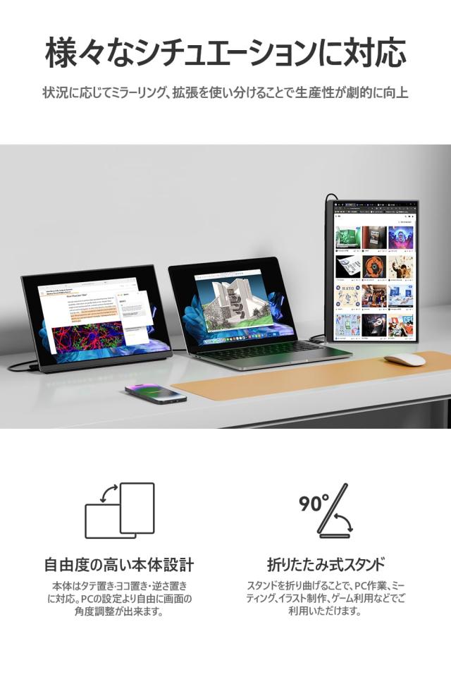 モバイルモニター EHOMEWEI タッチパネル モバイルディスプレイ 15.6インチ FHD 1920x1080 非光沢 IPS液晶パネル Switch対応 ゲームモニ