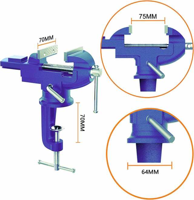 最大開口75mm 小型卓上万力 360°回転盤付き ベンチバイス 最大開口75mm 小型卓上万力 360°回転盤付き ベンチバイス