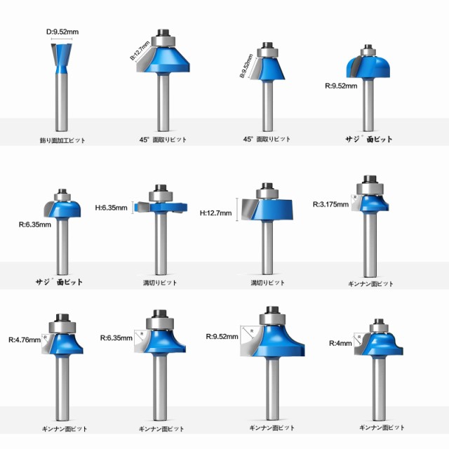 CSOOM プロ木工トリマービットセット 超硬ルーターセット 24本組 軸径