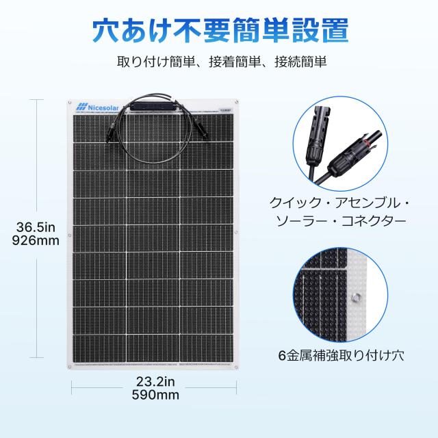 Nicesolar 110W ソーラーパネル 12V ソーラー充電器 単結晶 IP68