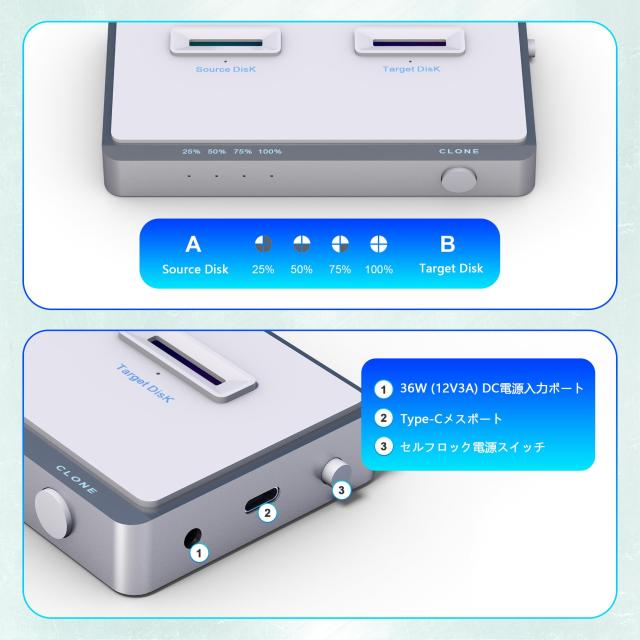 SSD M.2 NVMe クローン スタンド USB 3.2 Gen 2 10Gbps クローン機能付 