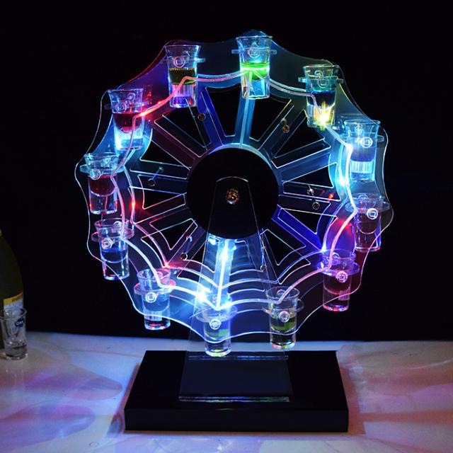 QuiExact テキーラ観覧車 LED酒ボトルの表示棚 12カップ バーホテルLED酒