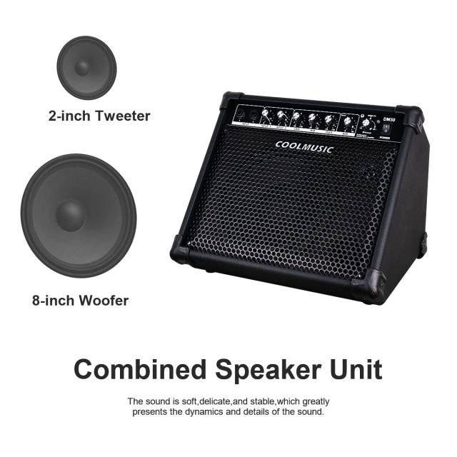 Coolmusic DM30 AMP 30 ワット電子ドラム アンプ キーボード アンプ Aux 入力と BT、2 入力、3 バンド EQ と DI 出力_1