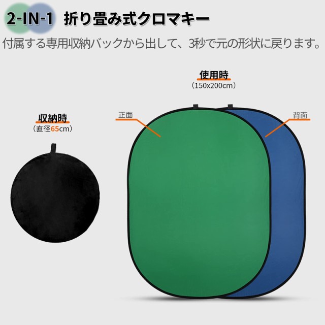 SOONPHO 2in1 ブルー/グリーンバック 150x200cm 背景布 クロマキー 背景スクリーン 三脚スタンド付き 折り畳み収納可能 zoom/web会議/テの通販は