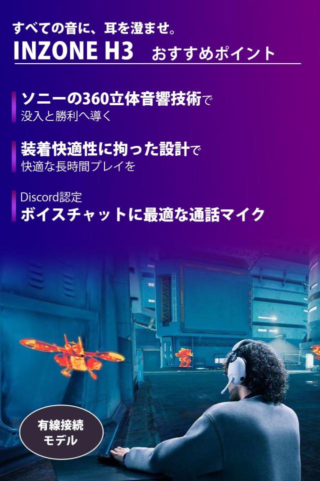 ソニー ゲーミングヘッドセット INZONE H3 MDR-G300: 有線 / 立体音響 / 低遅延 / 長時間使用しても疲れづらい / ブームマイク付き / PS5_3
