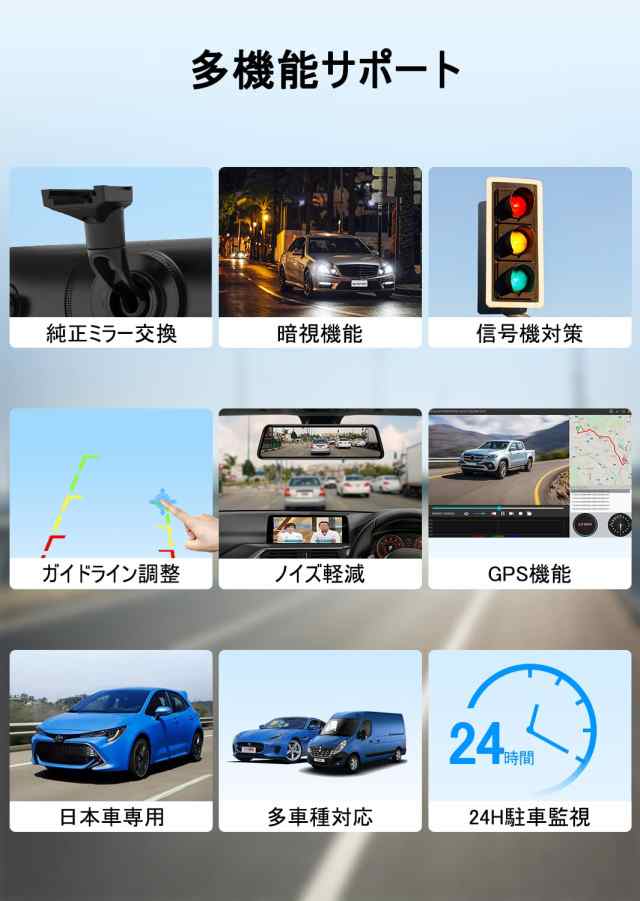 AUTO-VOX 最新 ドライブレコーダー ミラー型 【多車種対応】 純正ミラー交換 ドラレコ WDR ４種類のブラケット GPS デジタルインナーミラの通販は