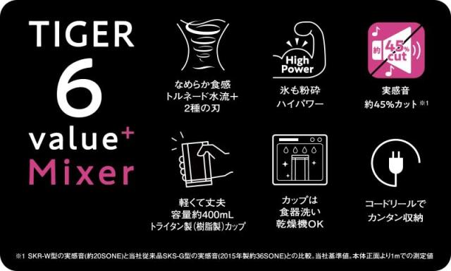 タイガー魔法瓶(TIGER) ミキサー 400ml ミキサー ジューサー スムージー カップ・フタ食器洗い乾燥機対応 シルキーホワイト SKR-W400WS_3