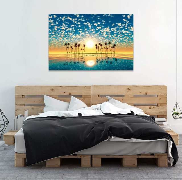 海絵 アートパネル 海 椰 自然風景 日光 絵画 太陽 風景画