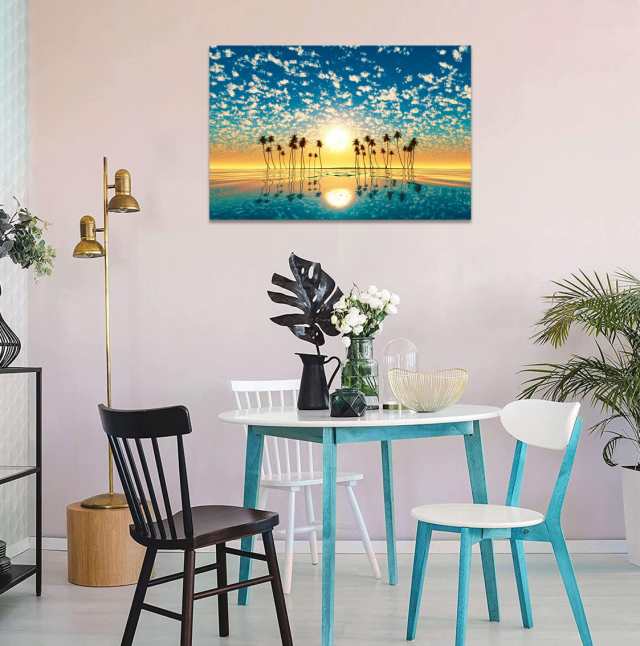 海絵 アートパネル 海 椰 自然風景 日光 絵画 太陽 風景画