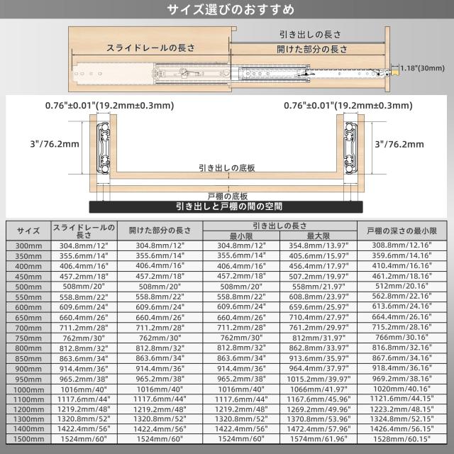 AOLISHENG 超重量用 スライドレール 幅76mm ロック付き 1100mm 耐荷重 140 kg 左右 1セット Heavy Duty 引き出しスライド 工業用 引き出の通販は