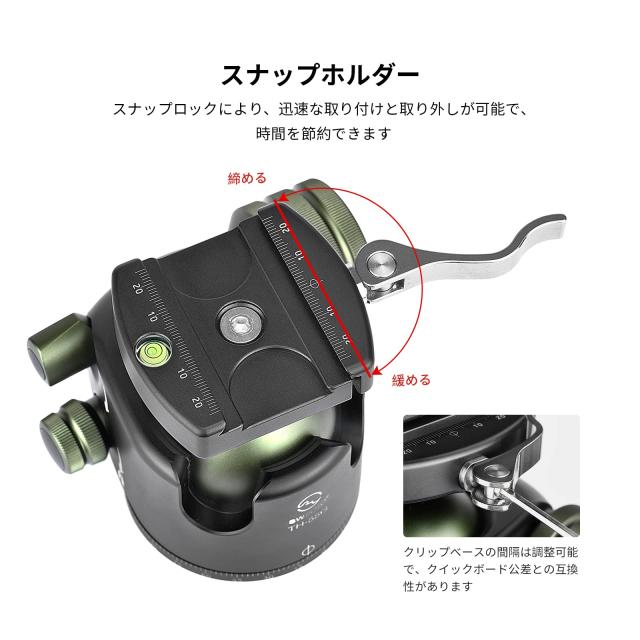 SWFOTO 55mm大型自由雲台レバー アルカスイス互換 耐荷重35 kgアーミーグリーン_2
