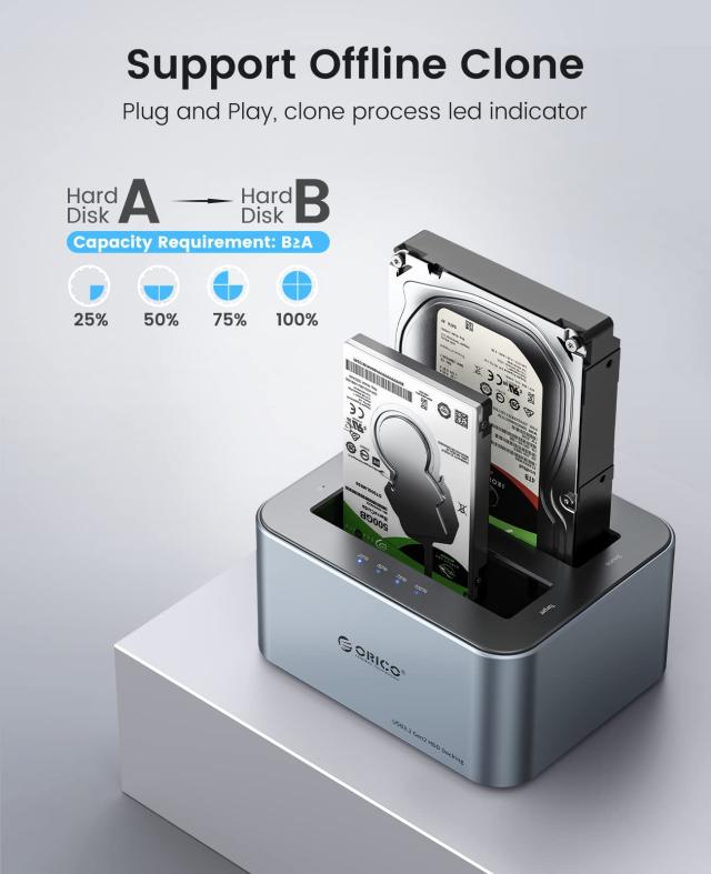 ORICO HDDスタンド デュプリケーター オフライン クローン付き アルミ合金製 デュアルベイ USB C SATA HDDドッキングステーション 2.5/3._3
