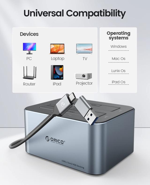 ORICO HDDスタンド デュプリケーター オフライン クローン付き アルミ合金製 デュアルベイ USB C SATA HDDドッキングステーション 2.5/3._5
