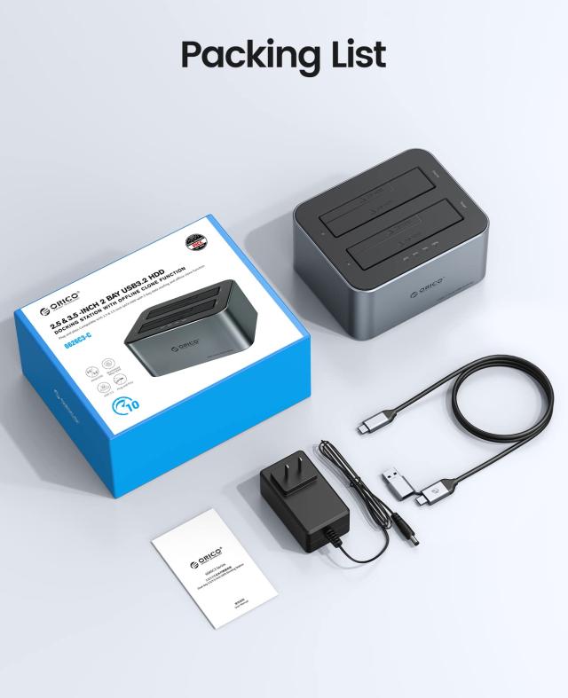 ORICO HDDスタンド デュプリケーター オフライン クローン付き アルミ合金製 デュアルベイ USB C SATA HDDドッキングステーション 2.5/3._8