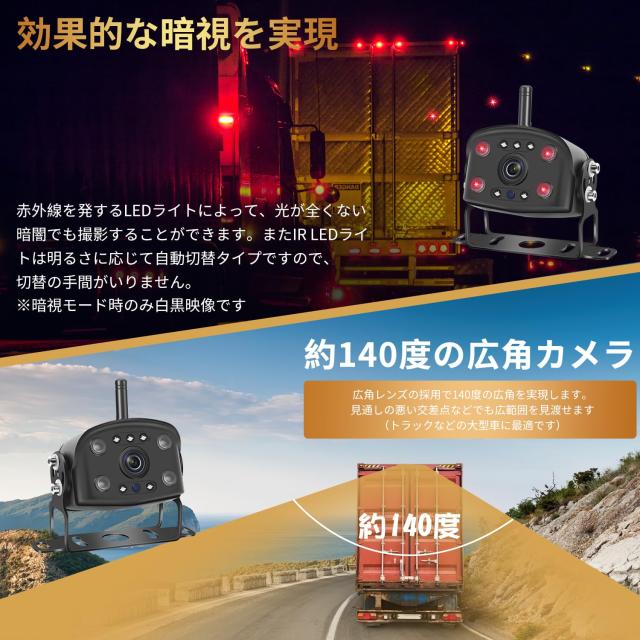Hizenyo 録画機能付き バックカメラモニターセット ワイヤレスバックカメラ24v 7インチIPSモニター付き ワイヤレスバックモニター アンテ