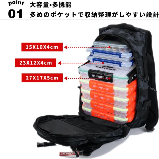 HAKAWAFLY 釣り リュック 大容量 釣り バッグ 5way フィッシングバッグ 防水 タックルバッグ 多機能 リュックサック バックパック 撥水加_1