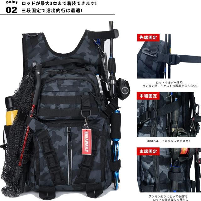 HAKAWAFLY 釣り リュック 大容量 釣り バッグ 5way フィッシングバッグ 防水 タックルバッグ 多機能 リュックサック バックパック 撥水加_2
