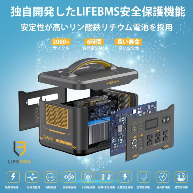 VTOMAN JUMP1500X ポータブル電源 大容量 828Wh/258750mAh リン酸鉄 