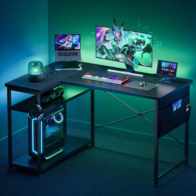 YeTom ゲーミングデスク l字デスク pcデスク 右棚左棚 幅107cm ゲーミングテーブル gaming desk 収納袋付きオフィスデスク ゲームデスク_1