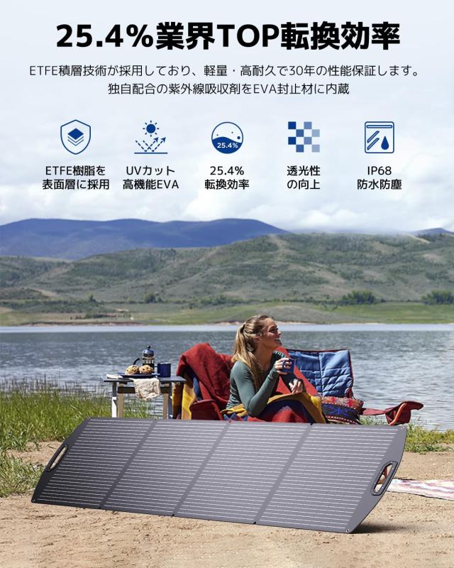 【IP67防水防塵】 BigBlue ソーラーパネル 200W 折りたたみ式太陽光 パネル ソーラーチャージャー ソーラー充電器 4折りETFE 17.1V 12.3A