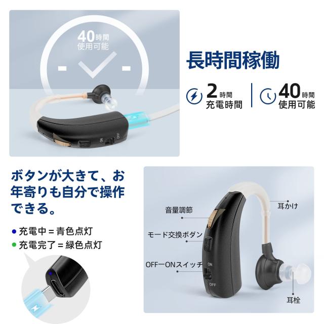 高齢者向け 集音器 耳掛け式 軽量 両耳兼用 雑音抑え 音質