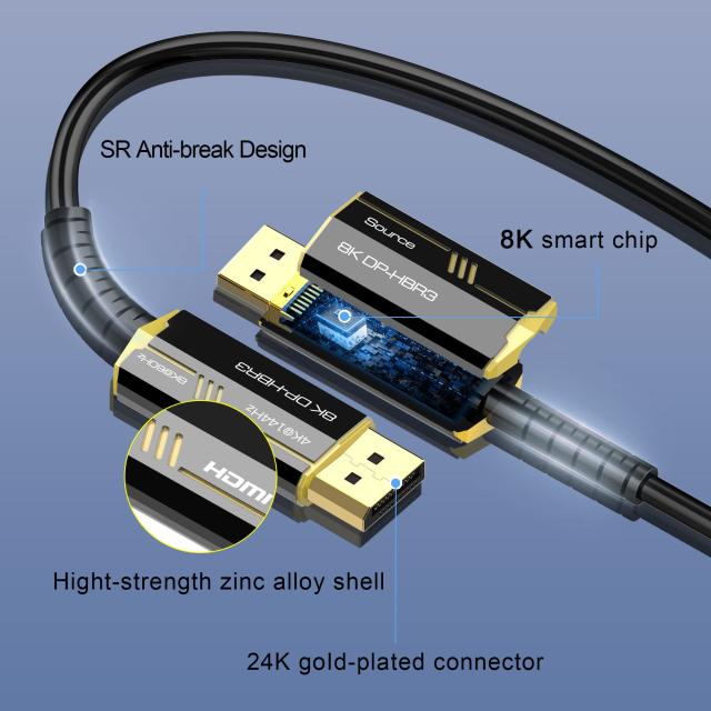 FDBRO 8K 光ファイバー DisplayPort 1.4 ケーブル UHD DP ケーブルサポート 32.4Gbps/HDR/VRR/QMS/8K@60Hz/4K@144Hz HDTV、ラップトップ_5