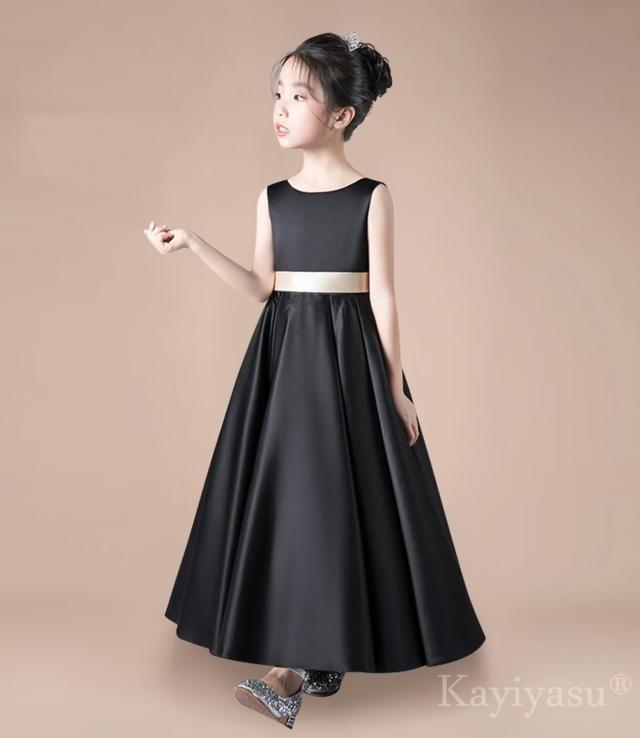 Kayiyasu] 子供 ロング ドレス ピアノ 発表会 Vネック サテン