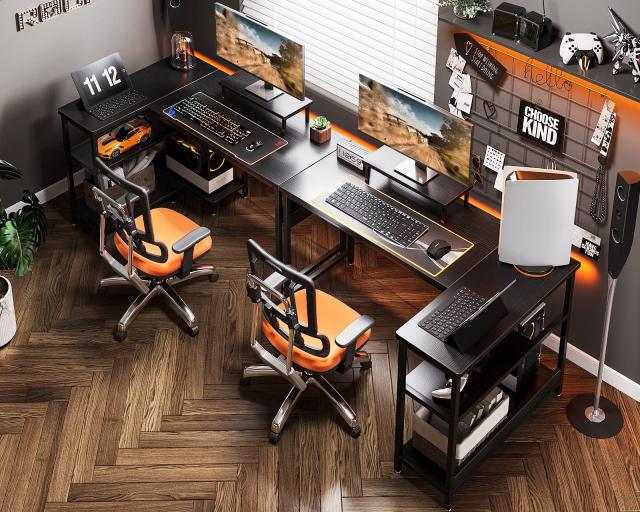 ODK l字デスク パソコンデスク L字型 ゲーミングデスク デスク 机 幅120cm コンセント付き コーナーデスク PCデスク ラック付き 収納 オフィスデスク 省スペース ODK l字デスク パソコンデスク ゲーミングデスク L字型 幅146cm×奥行