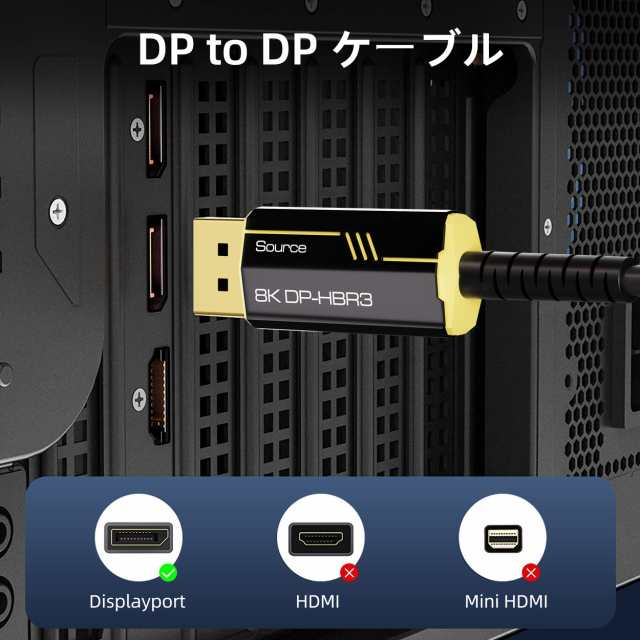 DGHUMEN 8K 光ファイバー Displayport ケーブル 30M、 ディスプレイ