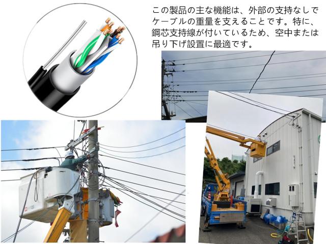 CAT6 支持線付 UTP 屋外用 LAN ケーブル ２重被覆 架空配線 自作用 屋外対応 防水 アウトドア 難燃性 耐候性 高耐久 PoE対応 (30M)_2
