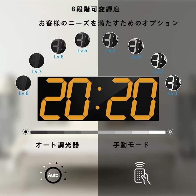 Soulitemデジタル時計 led 文字大きく見やすい 大型 壁掛け 時計 卓上置き時計 調整可能な明るさ 掛け時計 温度 湿度 カレンダー 秒読み_2
