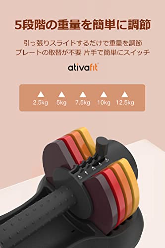 ATIVAFIT 可変式ダンベル 2.5kg-12.5kg 2点セット 5段階調節