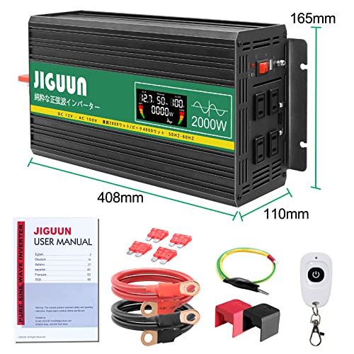 JIGUUN インバーター 正弦波 12v 2000w最大電力4000W DC 12V AC